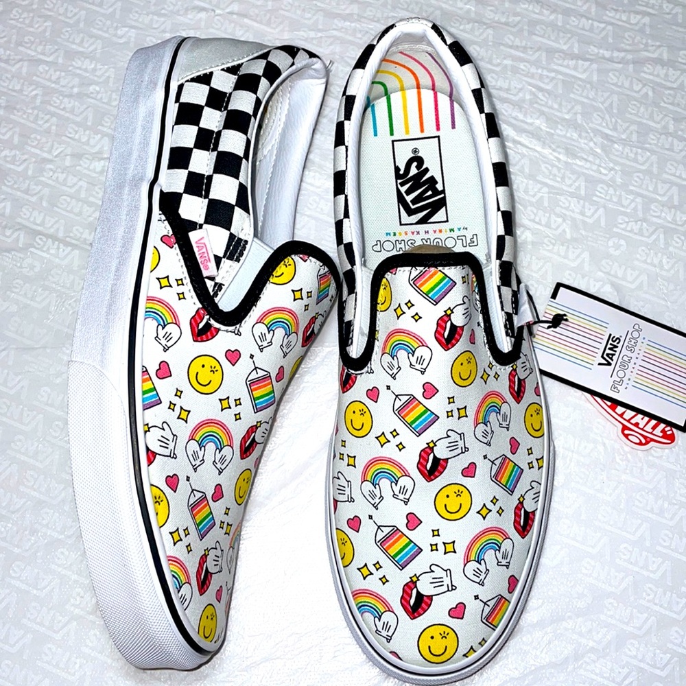 Classic slip on Vans flower shop women pride checkered